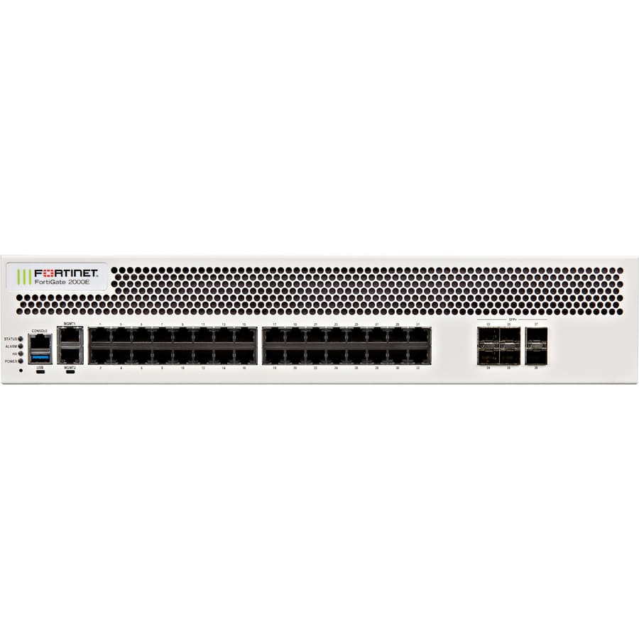 Fortinet FortiGate 2000E enterprise firewall appliance with 6 x 10GE SFP+ slots and 34 x GE RJ45 ports