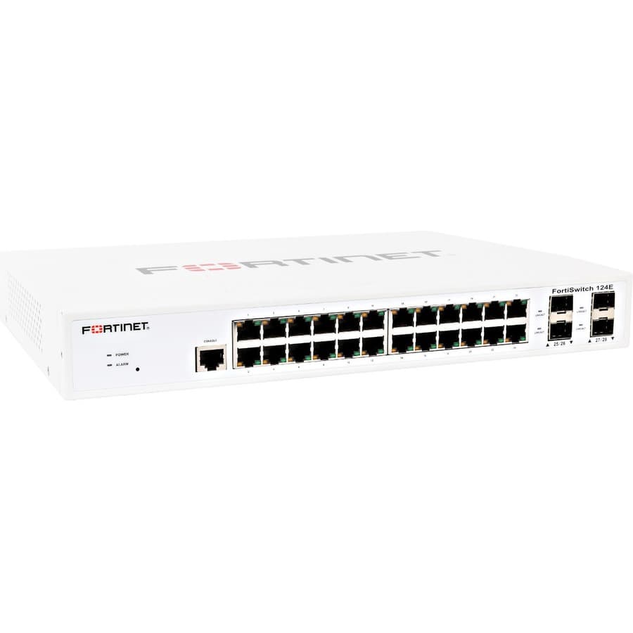 Fortinet FS-124E managed 29-port Gigabit Ethernet switch in 1 RU rack-mount chassis