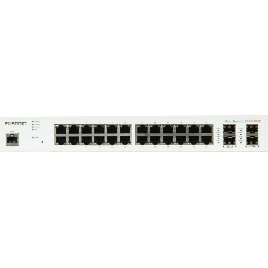 Fortinet FortiSwitch-224E-POE 24-port Gigabit PoE+ switch with 4 SFP uplinks