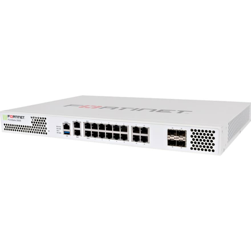 Fortinet FortiGate-200E firewall appliance with 18 RJ45 ports and 4 SFP slots