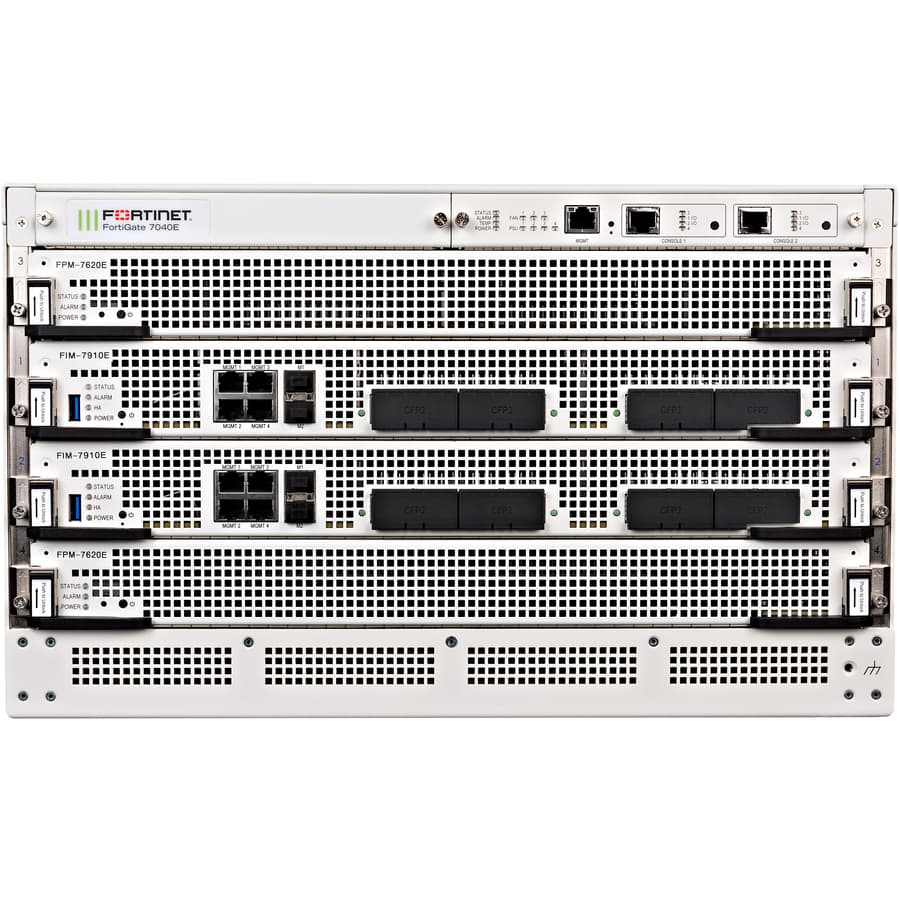 Fortinet FortiGate 7040E 8 modular 6U firewall chassis with redundant power supplies