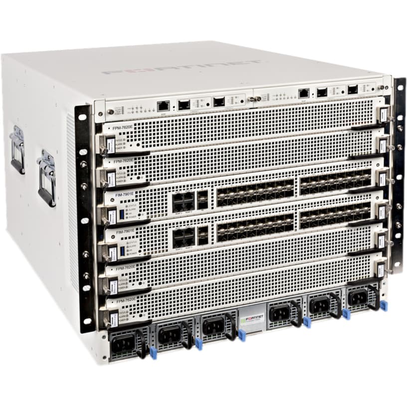FortiGate 7060E DC Chassis Fortinet security chassis with dual management modules, 3 fans, and 4 DC PSUs
