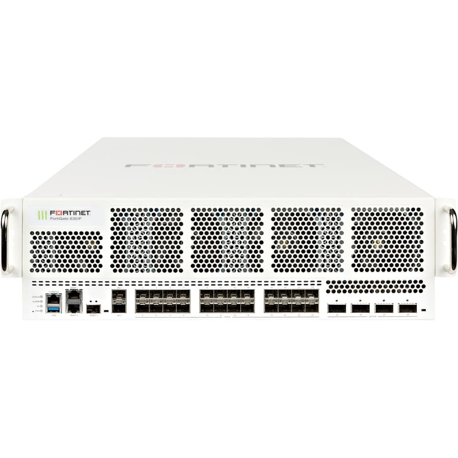 Fortinet FG-6301F-DC next-gen firewall with 4 x 40/100GE, 24 x 1/10/25GE, and 2 x 1GE ports