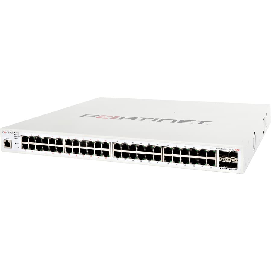 Fortinet FortiSwitch-248E-POE 48-port Gigabit PoE+ switch with 4 SFP uplinks and 370 W PoE budget