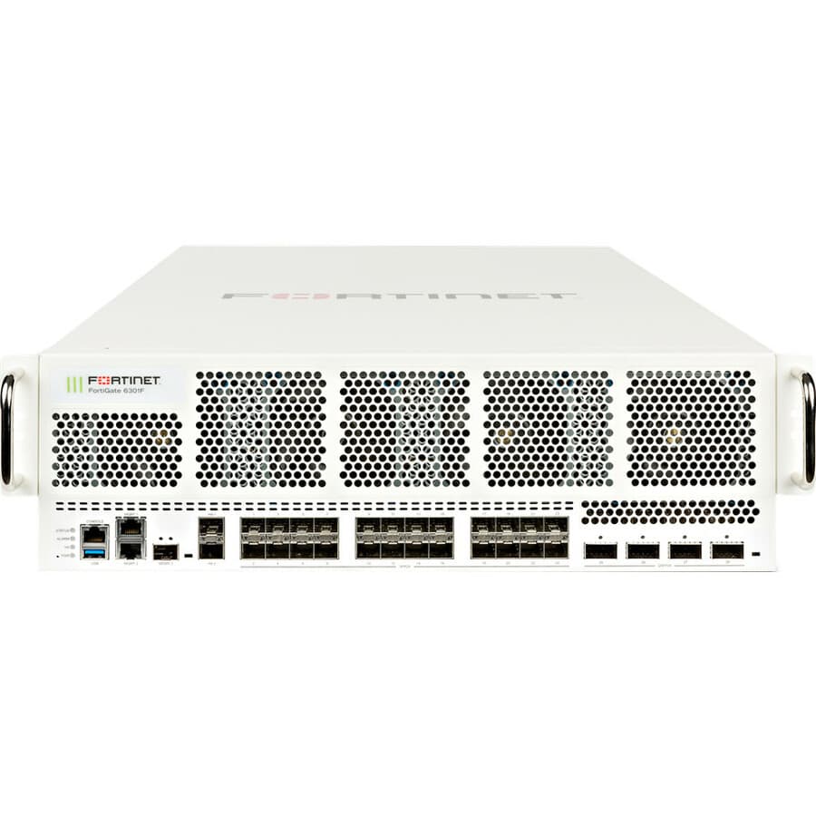 Fortinet FortiGate 6301F firewall with 4 x 40/100GE QSFP28 slots and 24 x 1/10/25GE SFP28 slots