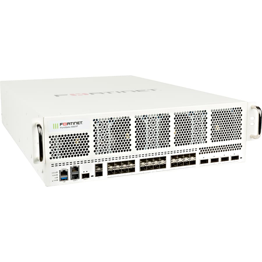 Fortinet FortiGate-6501F firewall with 4 x 100/40GE QSFP28 slots and 24 x 25/10GE SFP+ ports
