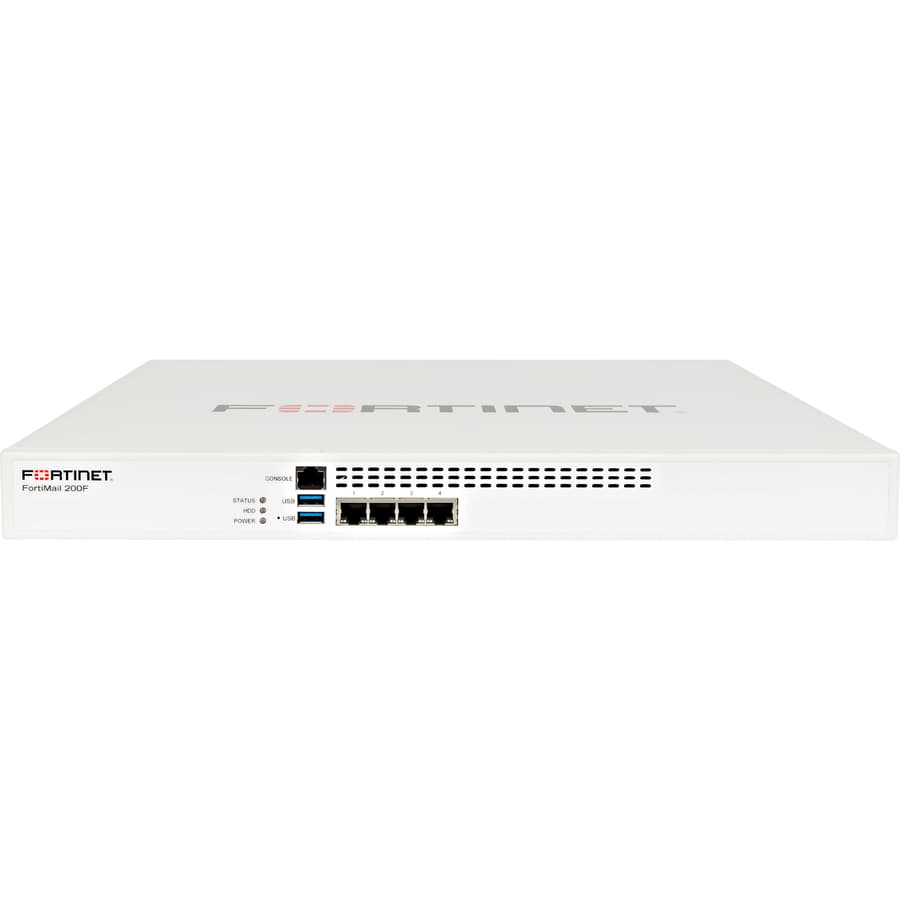 Fortinet FortiMail 200F email security appliance with 4 Ethernet ports and 1 TB HDD