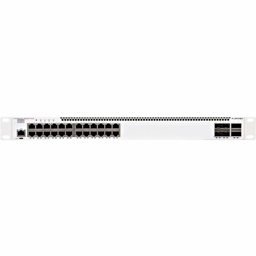 Fortinet FS-524D-FPOE 24-port PoE+ Layer 2/3 rack-mount switch with FortiLink support