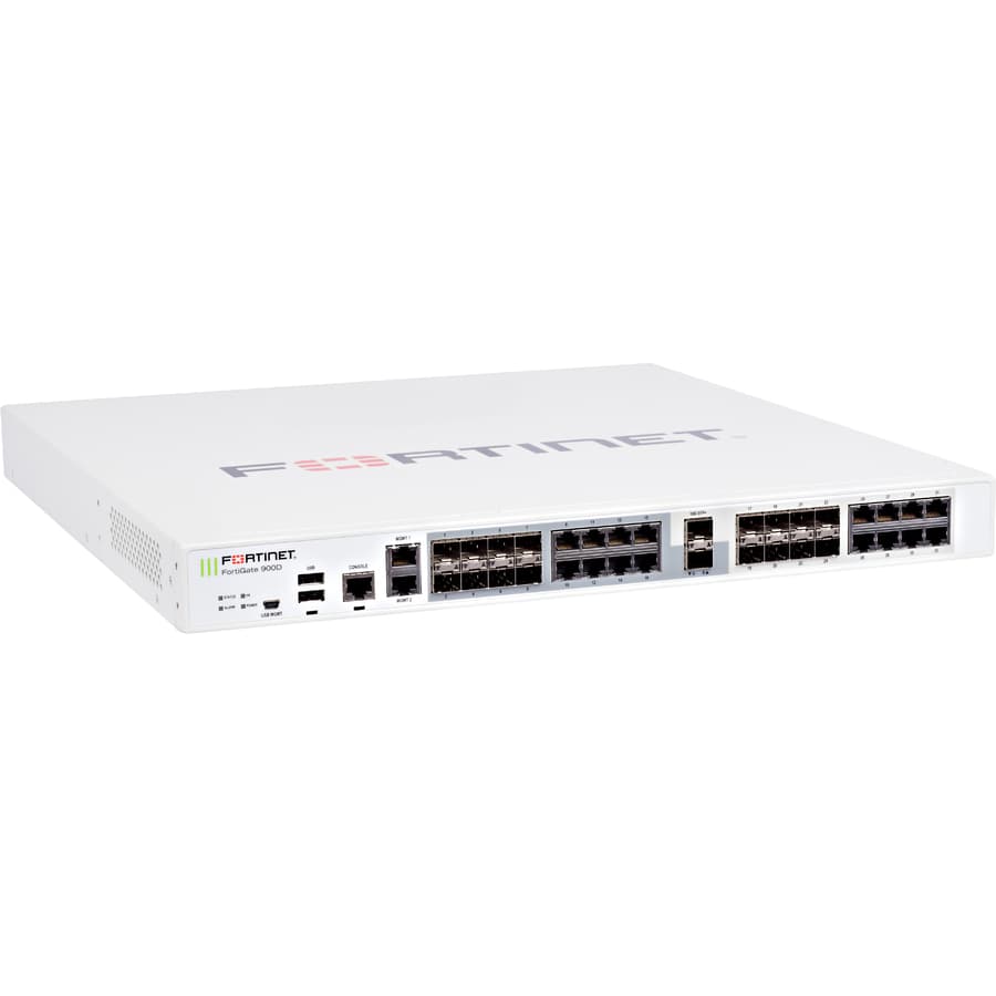 Fortinet FortiGate-900D-LENC 1U firewall with 16 ports and 10 GbE SFP+ support