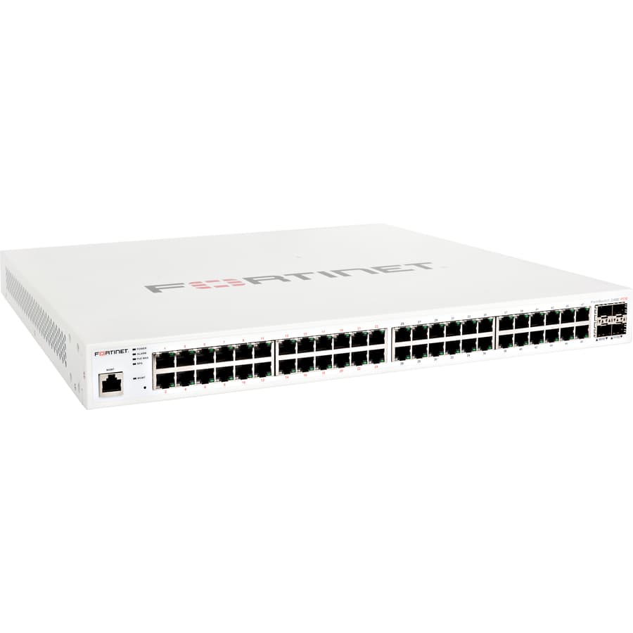 Fortinet FortiSwitch-248E-POE 48-port Gigabit PoE+ switch with 4 SFP uplinks and 370 W PoE budget