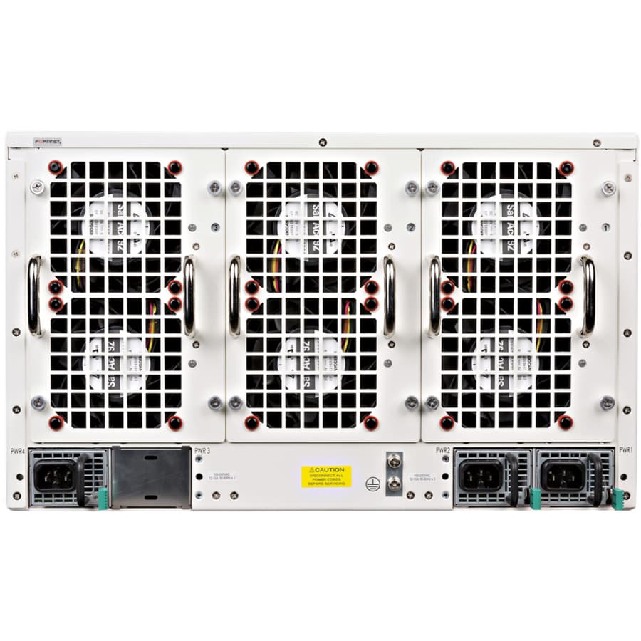Fortinet FortiGate 7040E DC chassis with system management module, three fan modules, and three DC power supplies
