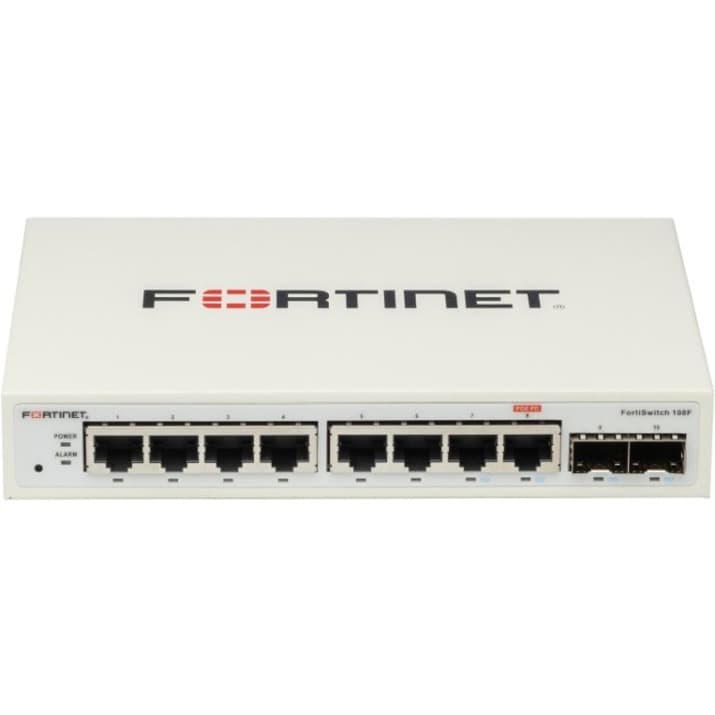 Fortiswitch-108f L2 Switch - 8 X Ge RJ45 Ports, 2 X Ge Sfp, Fanless, 12v/3a Powe