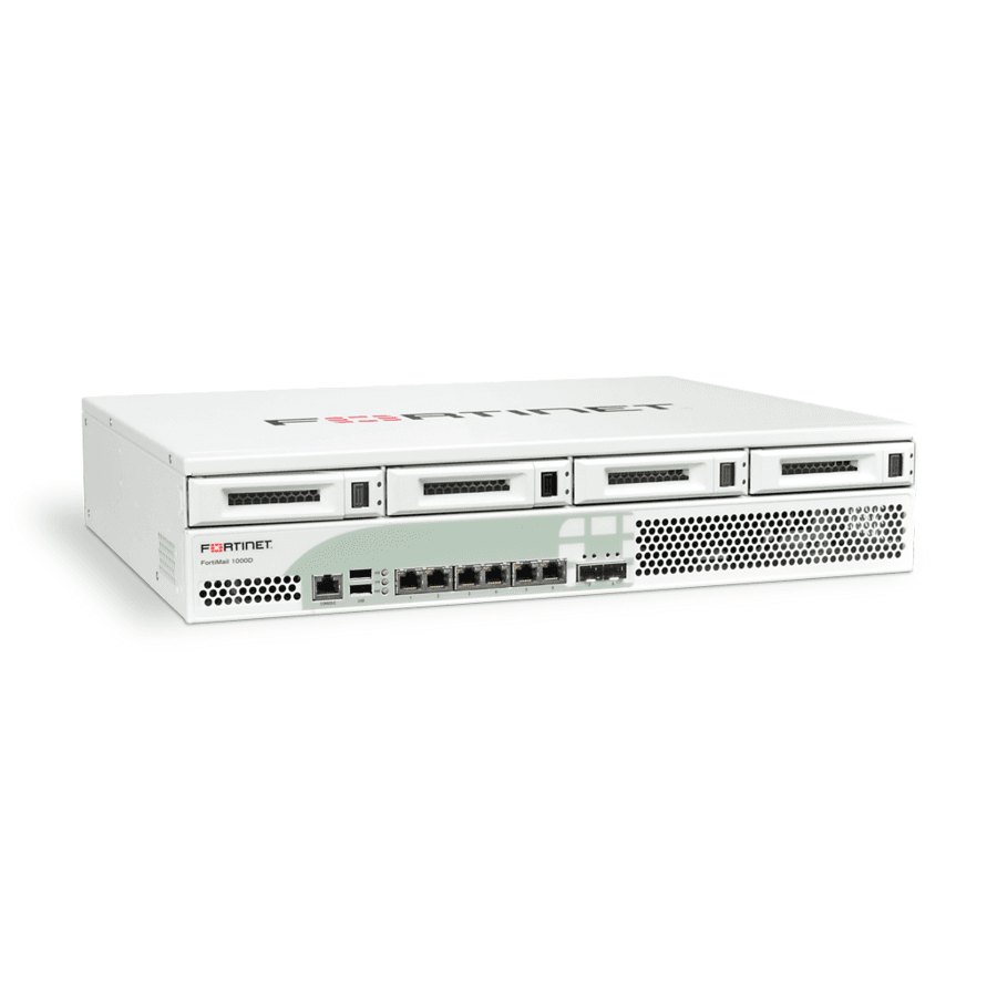 Fortinet FML-1000D-G rack-mountable email security appliance with 6 Gigabit Ethernet ports and SFP expansion