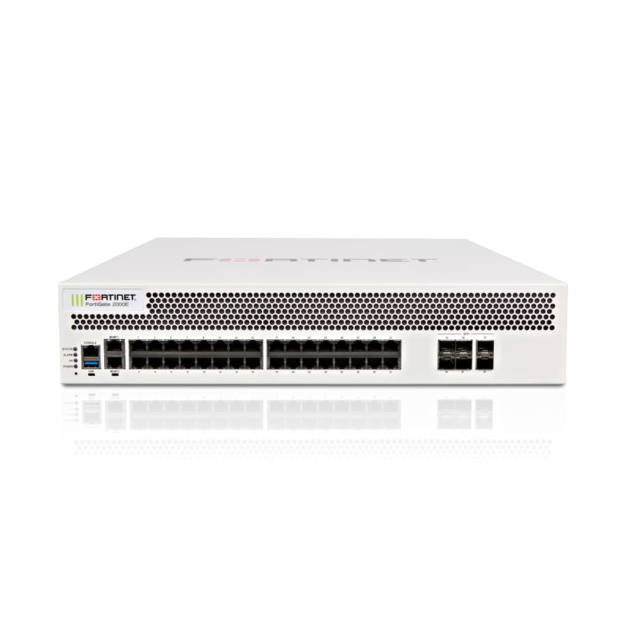 Fortinet FortiGate 2000E enterprise firewall appliance with 6 x 10GE SFP+ slots and 34 x GE RJ45 ports