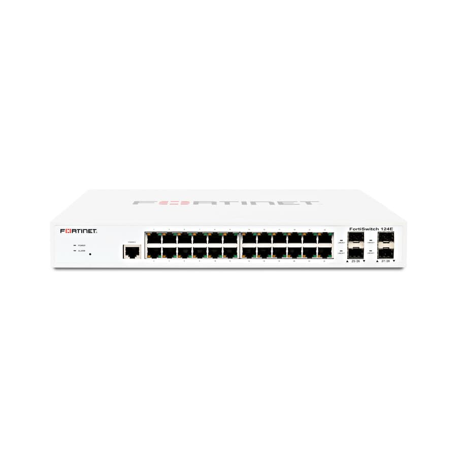 Fortinet FS-124E managed 29-port Gigabit Ethernet switch in 1 RU rack-mount chassis