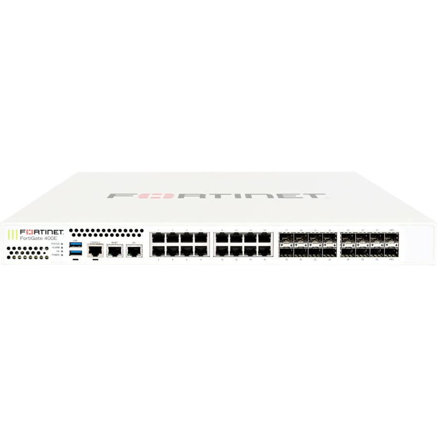 Fortinet FG-400E security appliance with 18 GE RJ45 ports, including management and HA ports