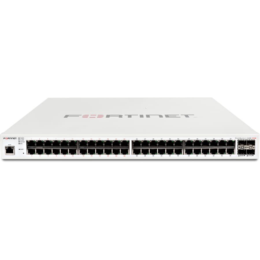Fortinet FortiSwitch-248E-POE 48-port Gigabit PoE+ switch with 4 SFP uplinks and 370 W PoE budget