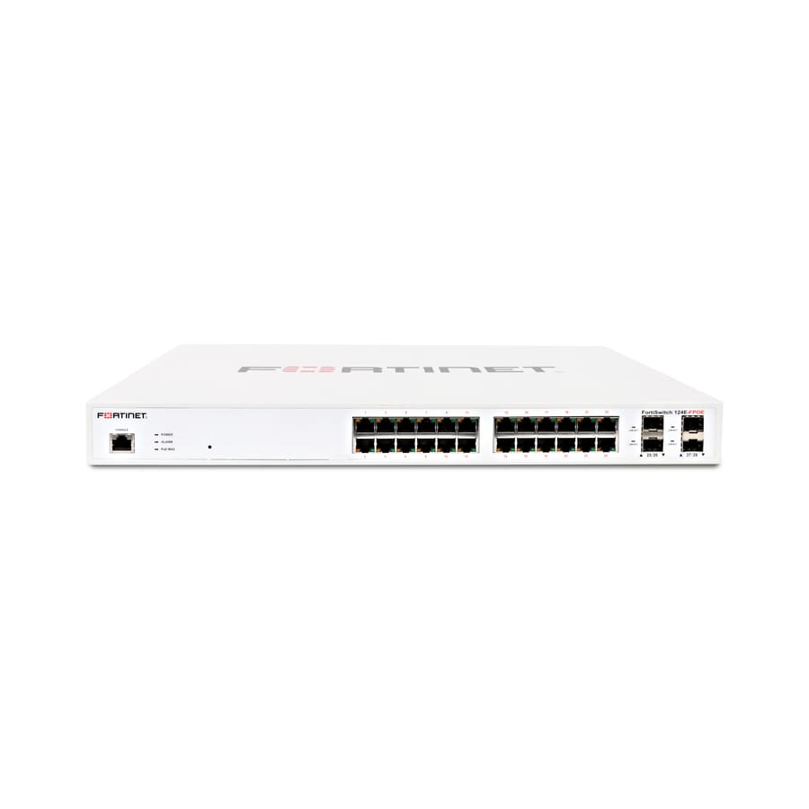 Fortinet FS-124E-FPOE 24-port managed PoE switch with 4 SFP uplinks