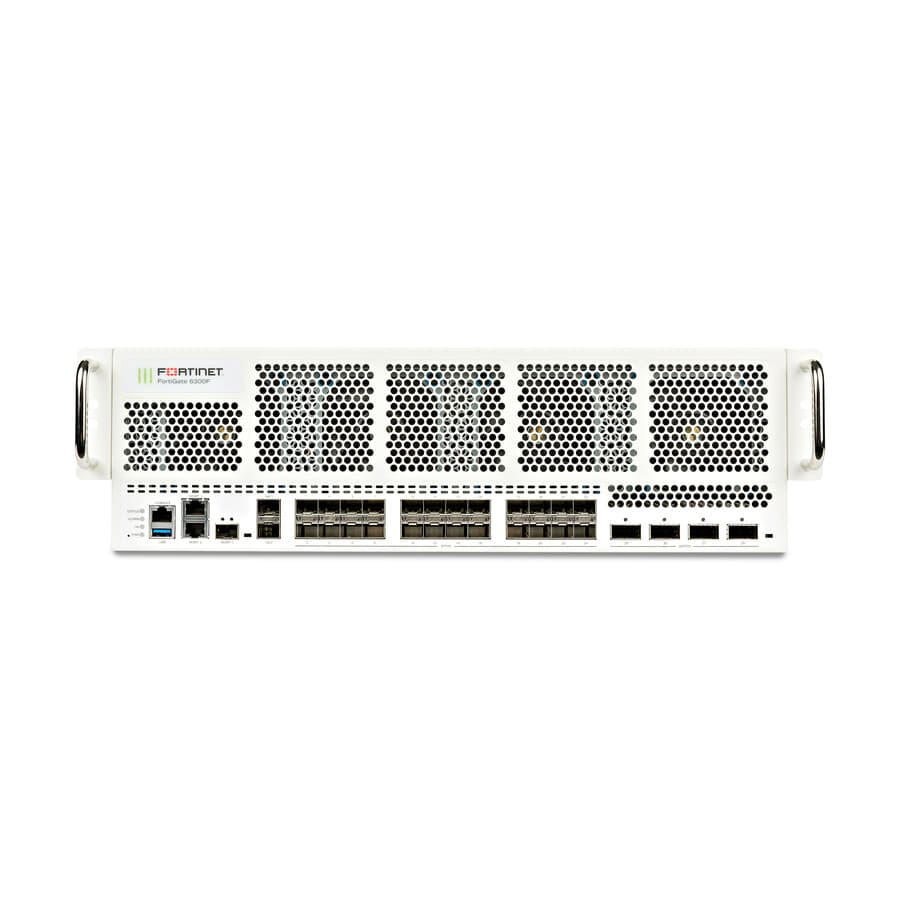 Fortinet FortiGate 6300F 3 RU rack-mount firewall with 4 x 40/100GE QSFP28 slots