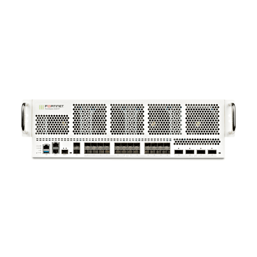 Fortinet FortiGate 6301F firewall with 4 x 40/100GE QSFP28 slots and 24 x 1/10/25GE SFP28 slots