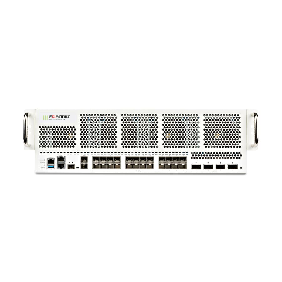 Fortinet FortiGate-6501F firewall with 4 x 100/40GE QSFP28 slots and 24 x 25/10GE SFP+ ports