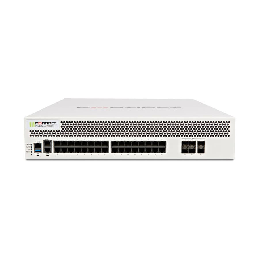 Fortinet FortiGate-2000E-LENC firewall appliance with 34 GE RJ45 ports and 6 10GE SFP+ slots