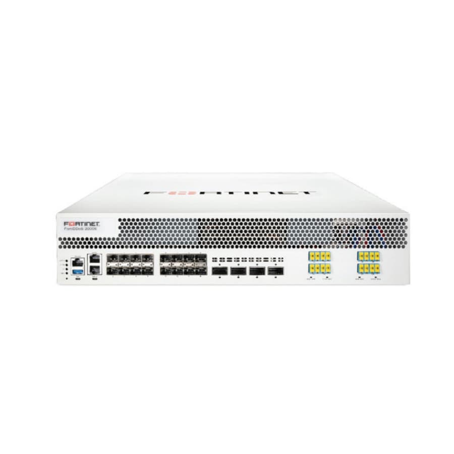Fortinet FortiDDoS 2000E rack-mount DDoS protection appliance with 10 port pairs and redundant power