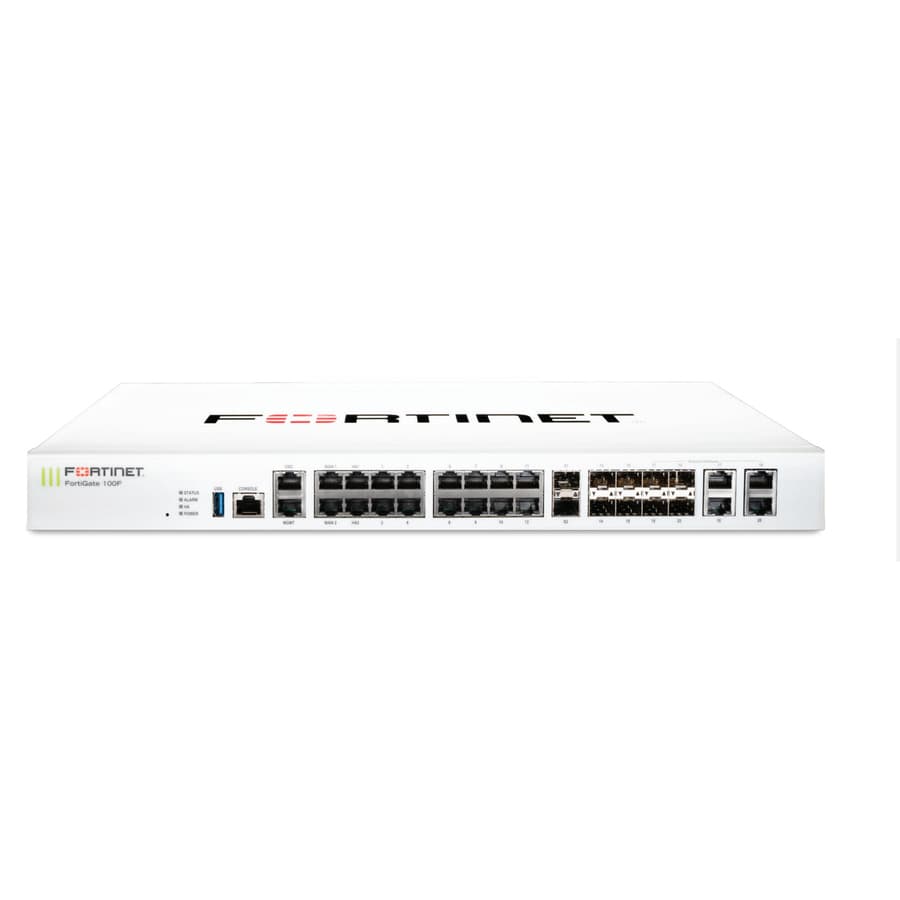 Fortinet FortiGate-101F appliance with 22 GE ports, 4 SFP ports, 2 x 10G SFP+ FortiLinks, and dual power supplies