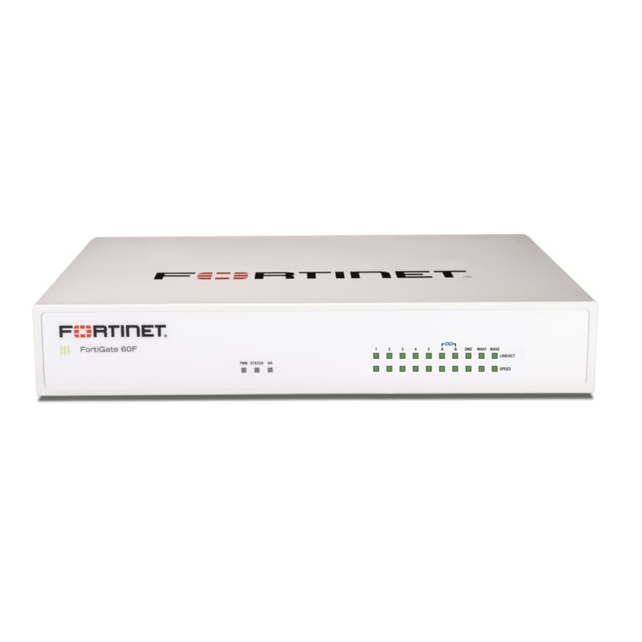 Fortinet FortiGate 60F appliance with 5 GE RJ45 ports and 64 GB SSD storage