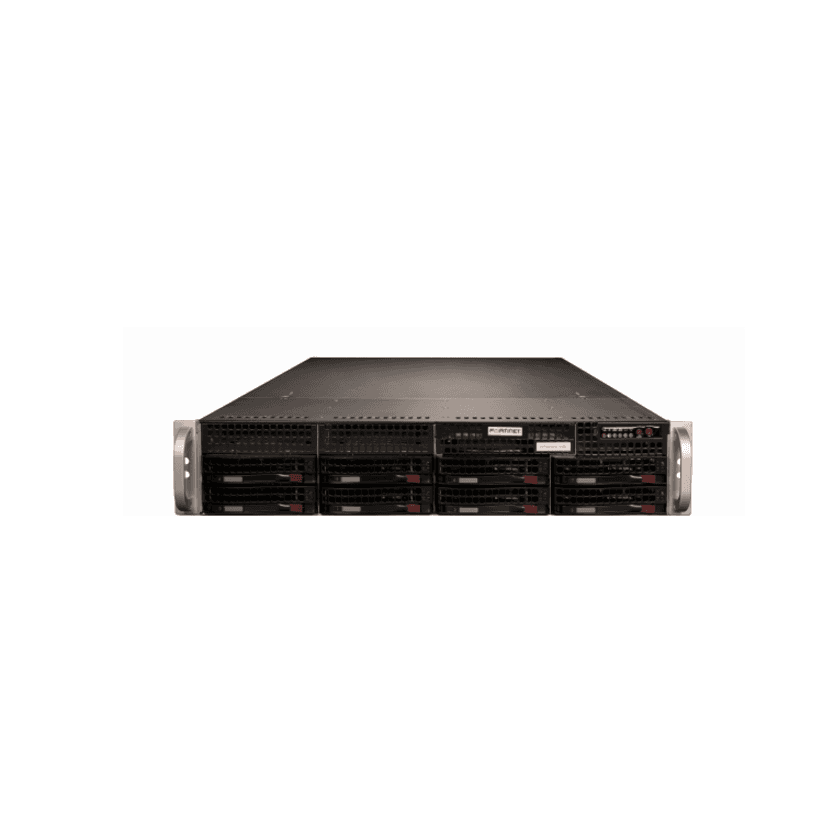 Fortinet FAZ-1000F centralized logging and analysis appliance with 32 TB storage and dual 10 GbE RJ45 and SFP+ ports
