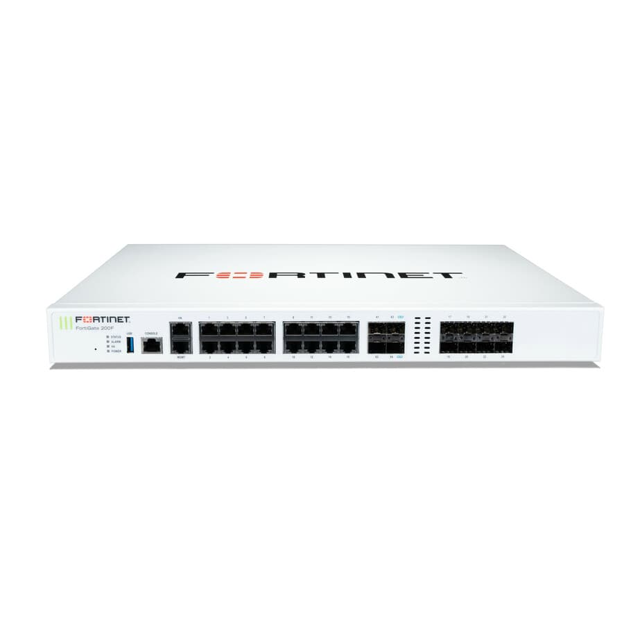 Fortinet FG-200F rack-mount next-gen firewall with 20 GbE interfaces for enterprise edge security