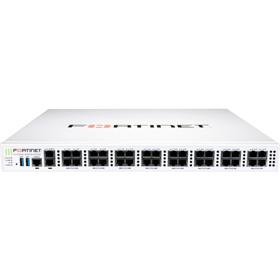 Fortinet FG-400E-BYPASS firewall appliance with 32 RJ45 ports and bypass pairs