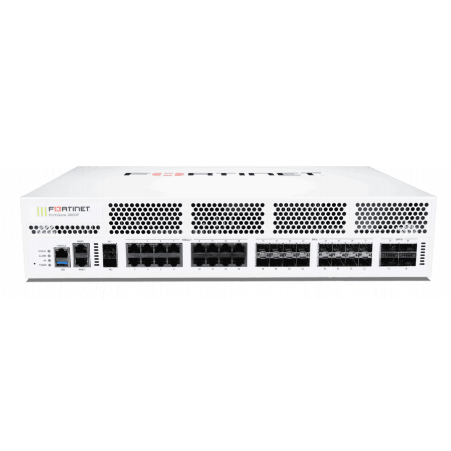 Fortinet FortiGate 2600F rack-mount next-generation firewall with 100GE, 25GE, and 10GE ports