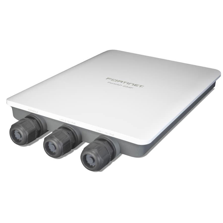 FortiAP-234F outdoor tri-radio Wi‑Fi 6 access point with internal antennas and included mount kit