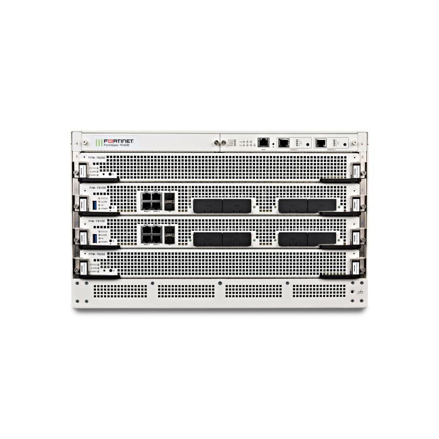 Fortinet FortiGate 7040E 9 DC modular 6U firewall chassis with redundant DC power