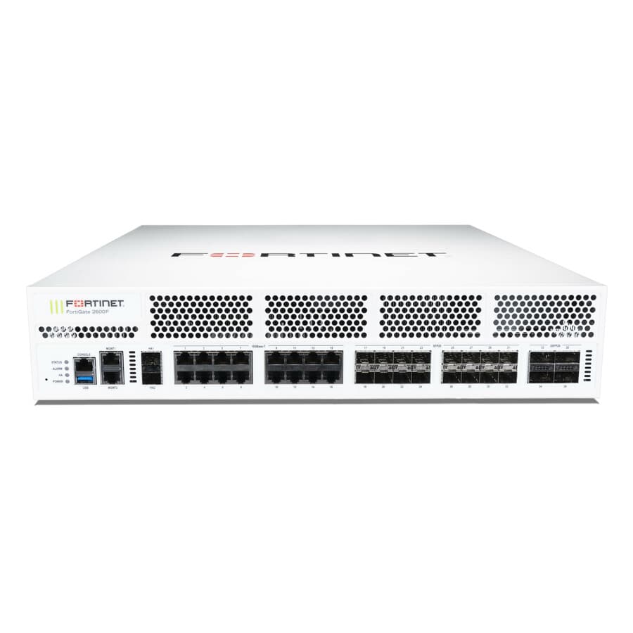 FortiGate 2601F DC firewall with 100GE, 25GE, and 10GE ports