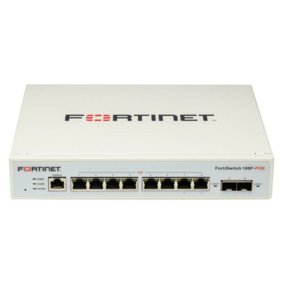 Fortinet FortiSwitch-108F-POE FL fanless 8-port Gigabit PoE switch with 2 SFP uplinks