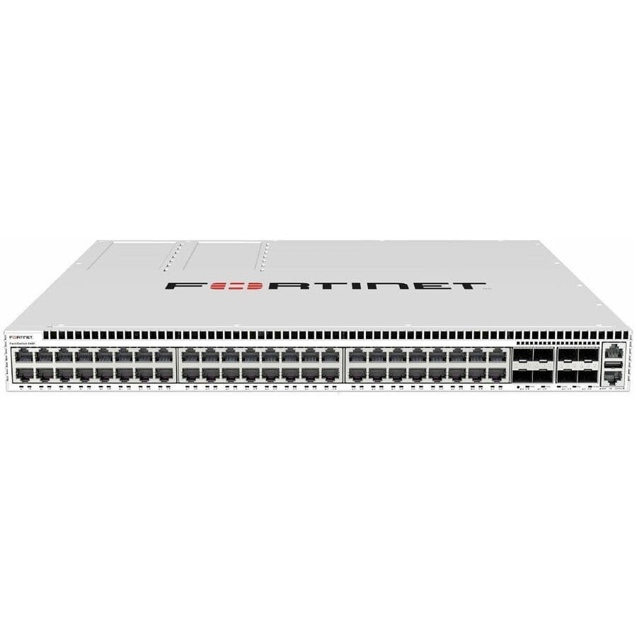 Fortinet FortiSwitch 648F managed switch with 32 x 2.5G RJ45, 16 x 5G RJ45, and 8 x 25G SFP28 ports