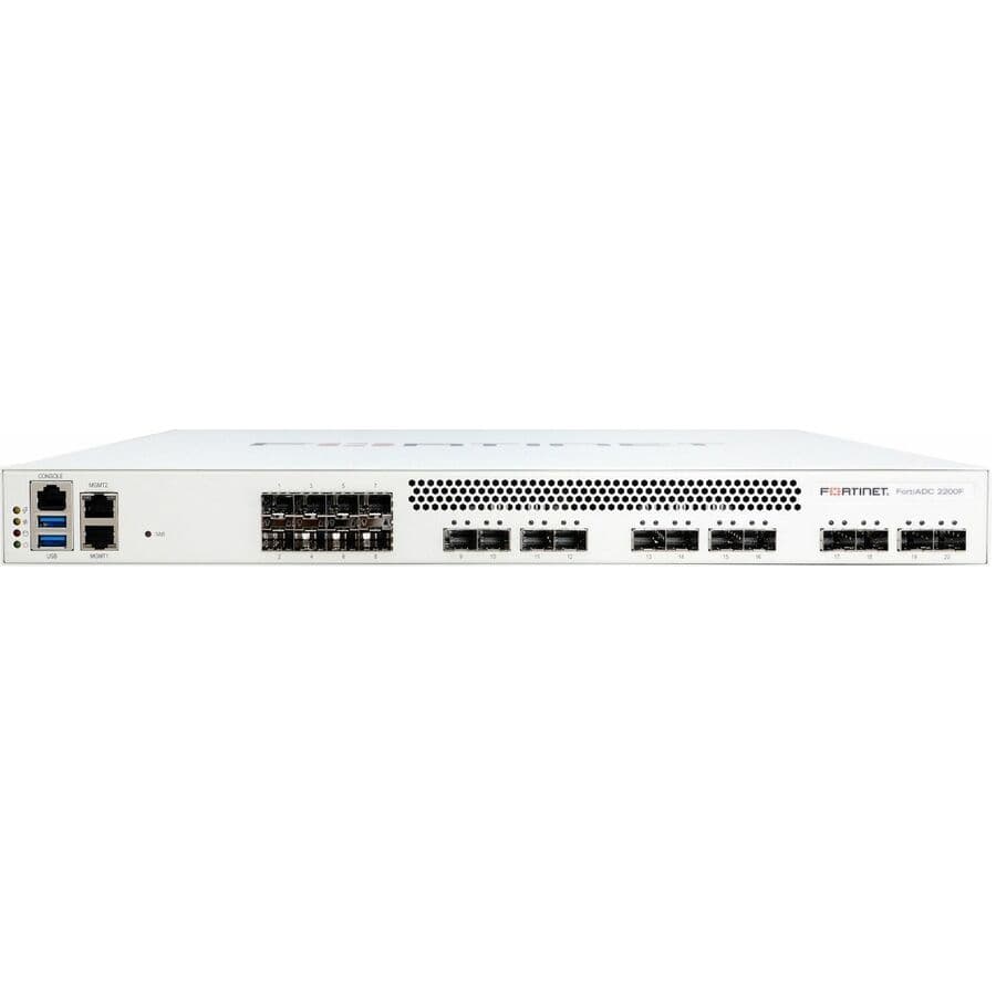 Fortinet FortiADC 2200F DC application delivery controller with 12 x 10GE SFP+ ports and dual DC power supplies