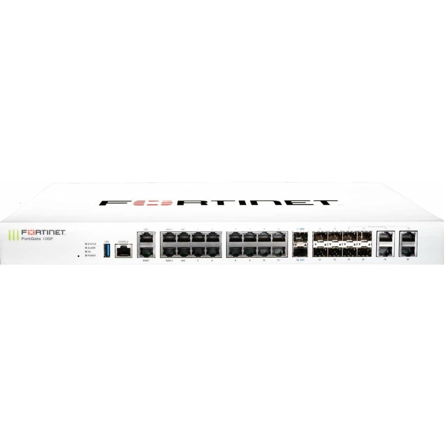 Fortinet FortiGate 100F firewall appliance with 1-year FortiCare Premium and FortiGuard Enterprise Protection