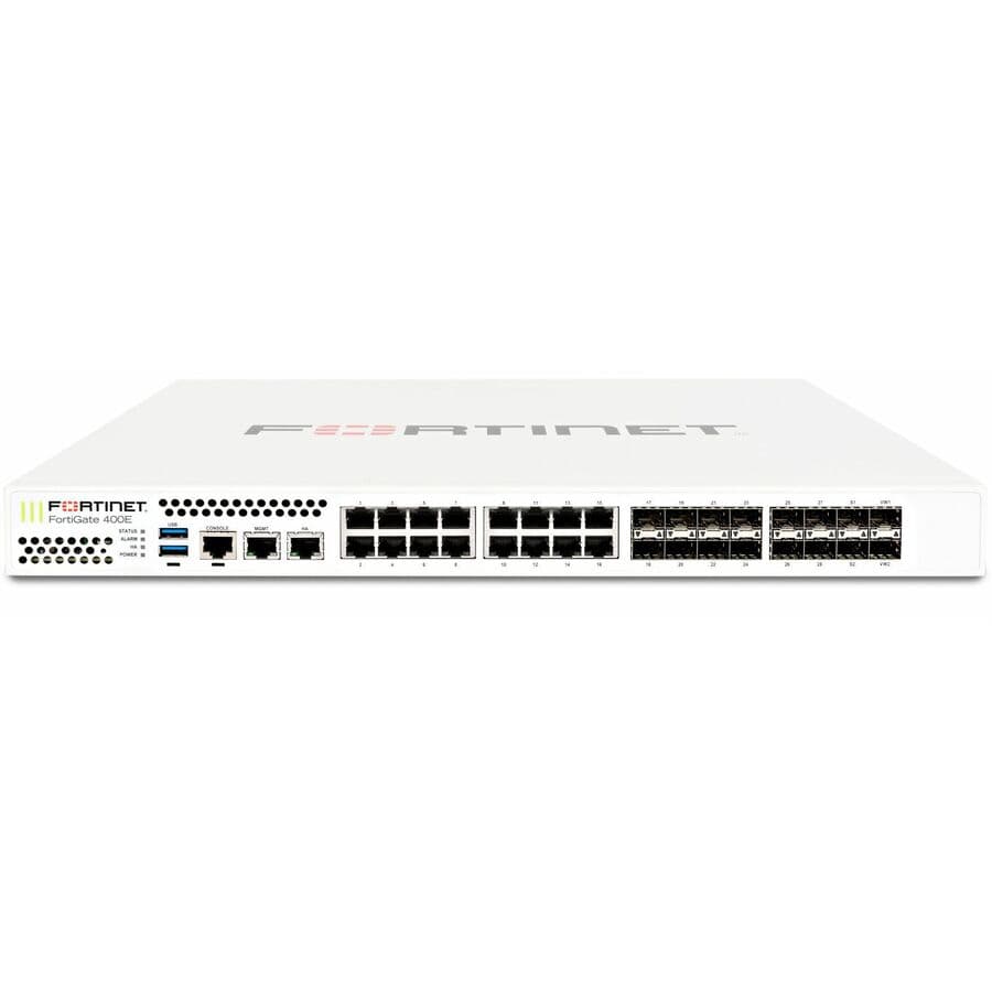 Fortinet FortiGate-400E 1U firewall bundle with 32 Gbps throughput and 17 ports